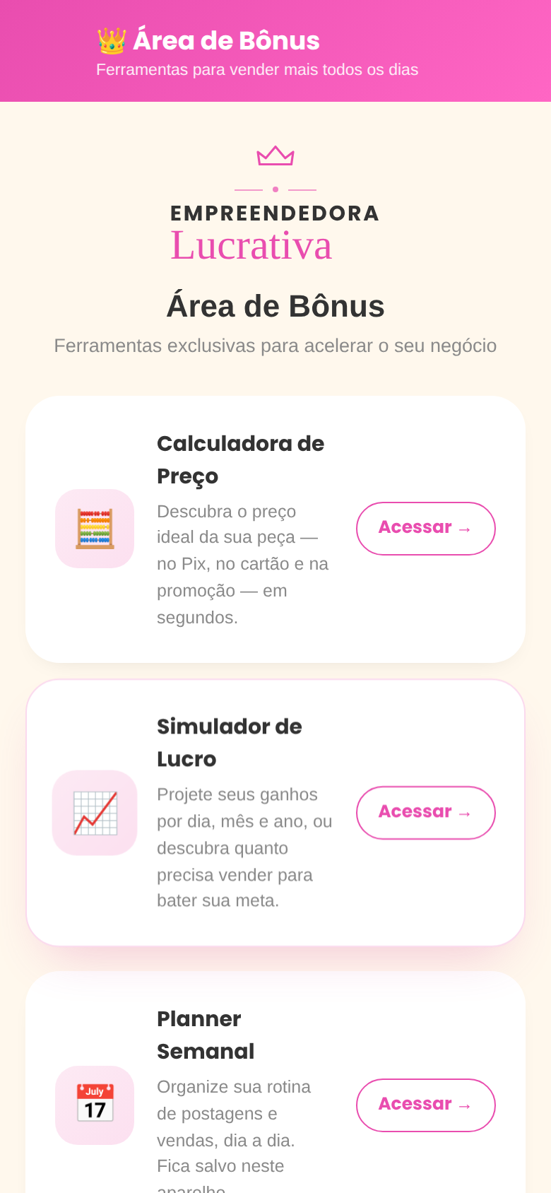 Tela inicial do Kit de Ferramentas da Empreendedora Lucrativa
